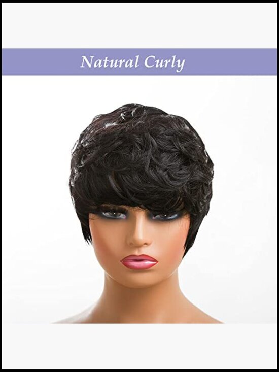 Pixie Cut Human Hair Wig with Bangs Short Curly Wig for  display picture 3